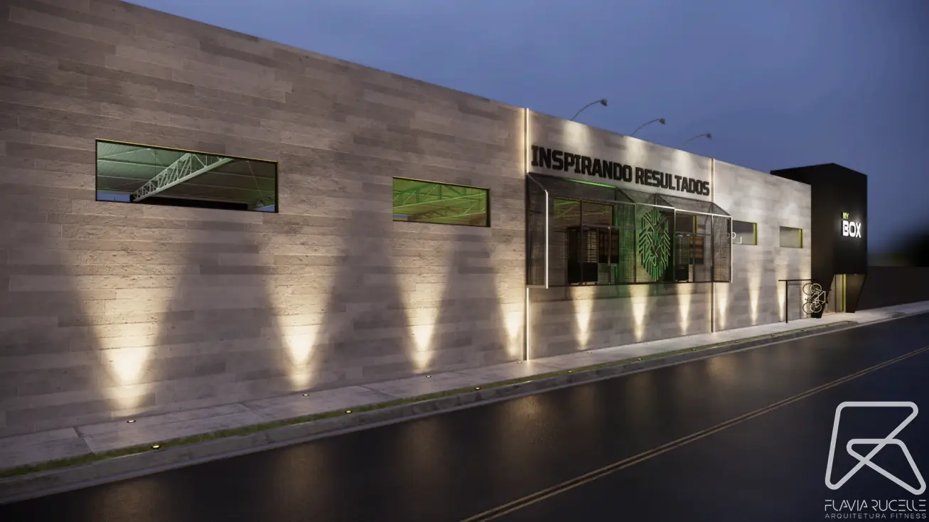 Projeto de uma unidade My Box com restaurante e quadras ao lado